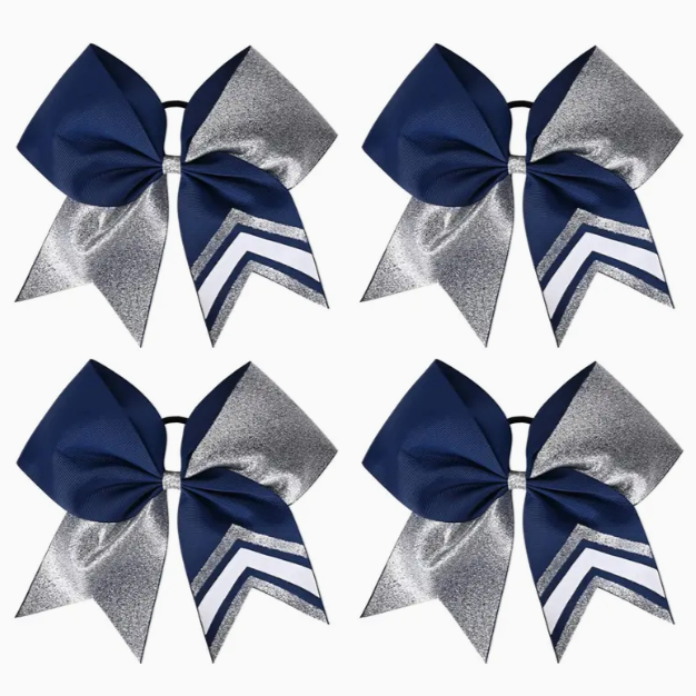 TWO-TONE BLU AND SILVER CHEER BOW
