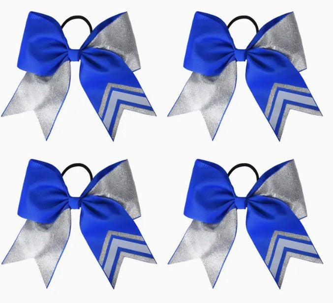 TWO-TONE BLU AND SILVER CHEER BOW