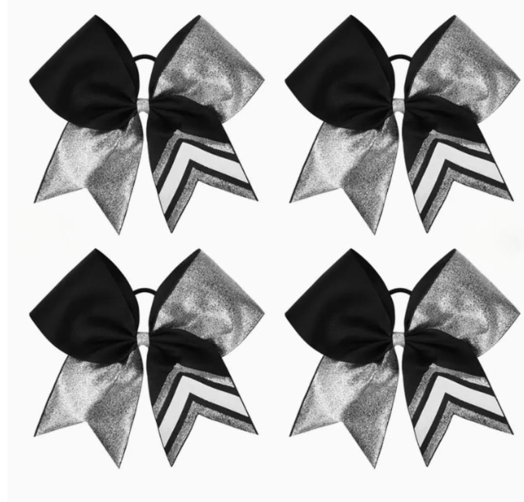 TWO-TONE BLACK AND SILVER CHEER BOW