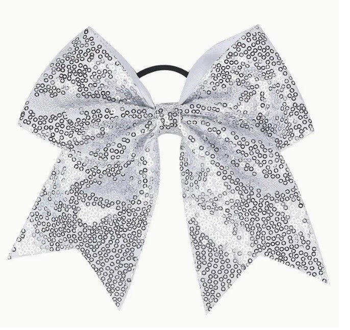 CHEER BOW WITH SILVER PAILLETTES
