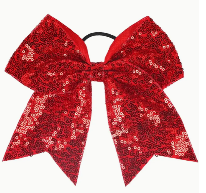 CHEER BOW WITH RED PAILLETTES